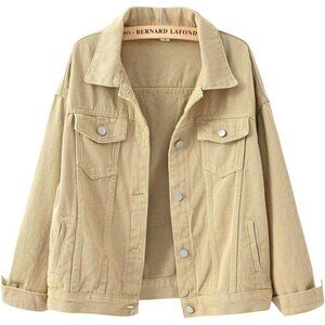 Women's Denim Jacket Cotton Polyester Casual Fit Button Pockets